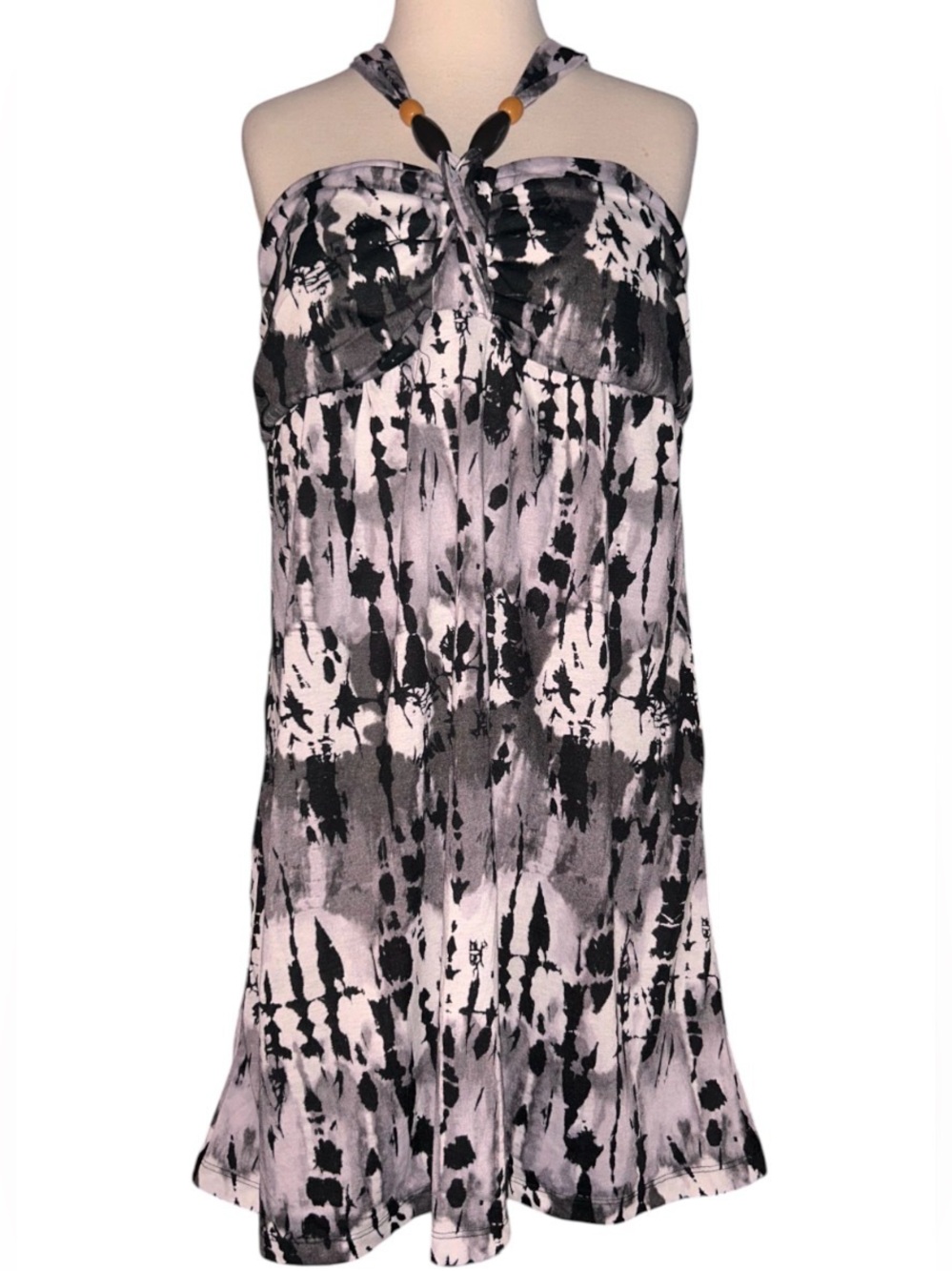 No Boundaries Black & White Tie-Dye Halter Swim Cover-Up